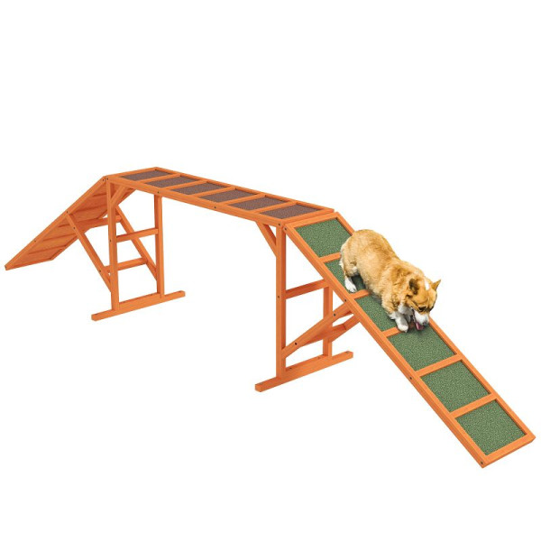 PawHut Agility Hunderampe, Parcours, rutschfest, wetterfest, Holz, 335 x 55 x 60 cm, Orange, D06-259V00OG