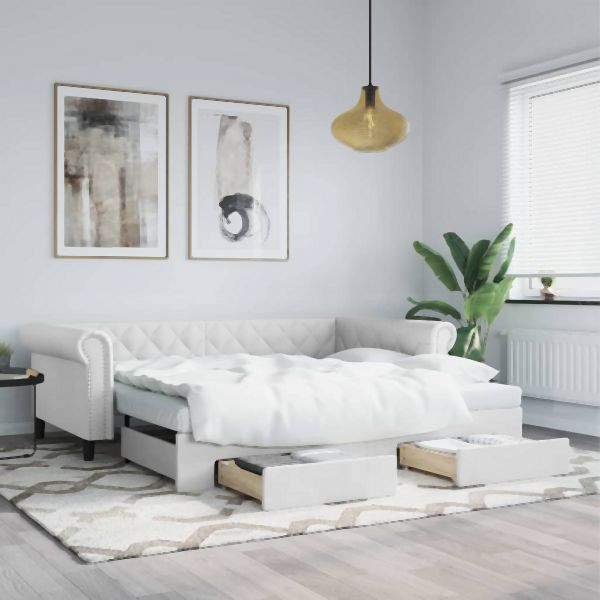 vidaXL Tagesbett Ausziehbar mit Schubladen Weiß 90x200 cm Kunstleder, 3197732