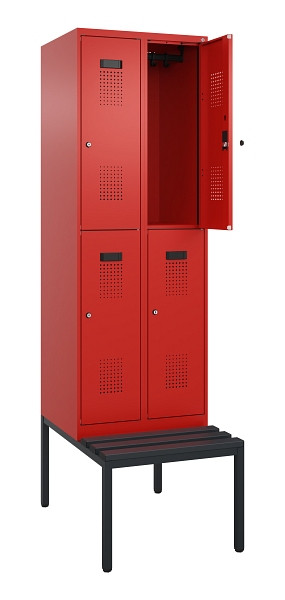 C+P Doppelstock-Spind Evolo PLUS, Bank, 4 Fächer, 2120x600x815mm, 3020/3020, Zylinderschloss, Sitzfläche Kunststoff, Sitzbank, 0493507-20 S10140