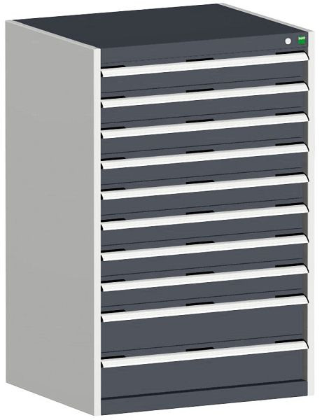 bott cubio Schubladenschrank bestückt mit 10 Schwerlastschubladen BxTxH: 800 x 650 x 1200 mm, RAL 7035/7016, 40020066.19V
