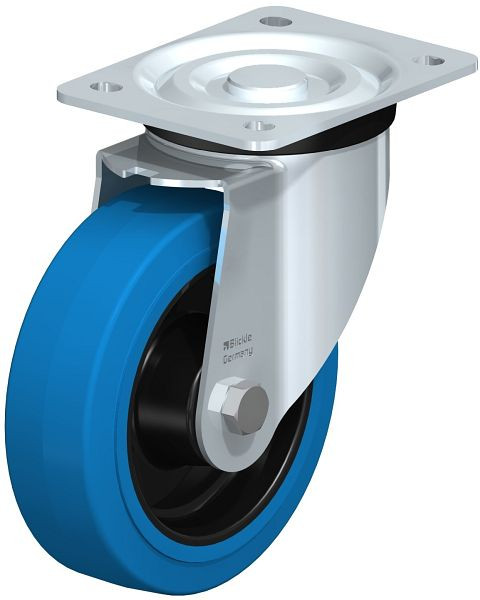 Blickle L-POEV 160XR-SB Stahlblech-Lenkrolle, mittelschwere Ausführung, mit Anschraubplatte, Elastik-Vollgummi, Blau, 850626