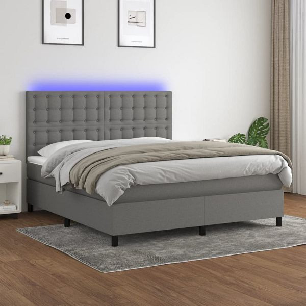 vidaXL Boxspringbett mit Matratze & LED Dunkelgrau 180x200 cm Stoff, 3135214
