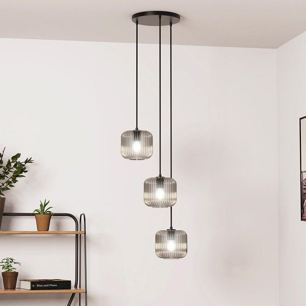 HOME DELUXE Hängeleuchte aus Glas LILY, Rauchgrau, 61068