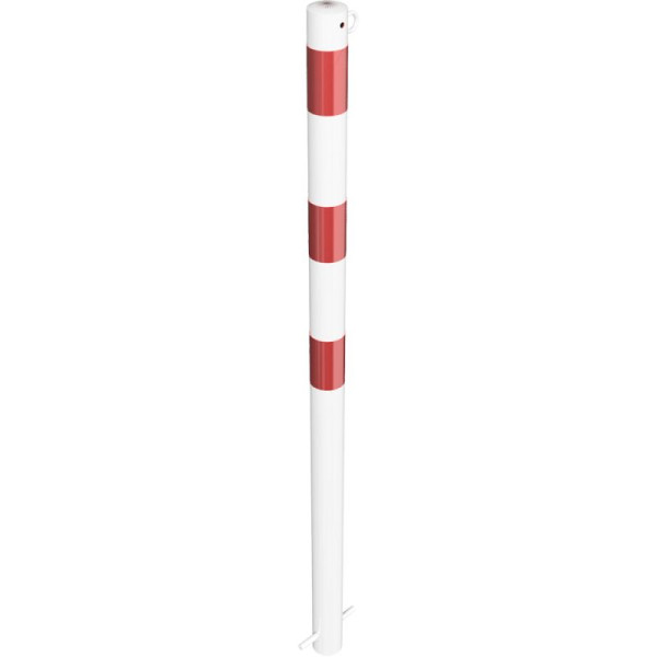 Stein HGS Absperrpfosten -Bollard-, ortsfest /zum Einbetonieren, weiß beschichtet, mit 3 rot reflektierenden, Leuchtstreifen, 1 Öse, 460b-1