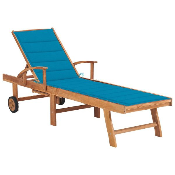 vidaXL Sonnenliege mit Auflage Blau Massivholz Teak, 3063010