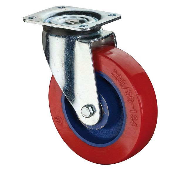 BS Rollen Schwerlastrolle, Rad-Breite 50 mm, Rad-Ø 200 mm, Tragfähigkeit 680 kg, Lauffläche Guss-Polyurethan 78 Shore A, Guss, Kugellager, L600.C11.200