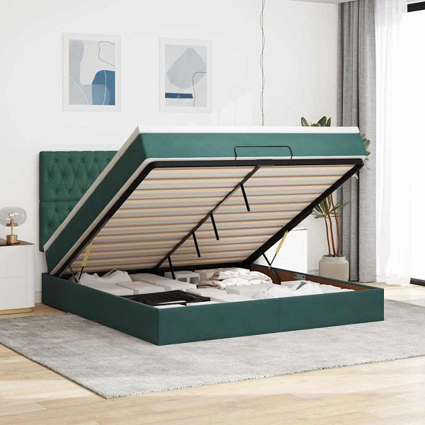 vidaXL Ottoman-Bett mit Matratzen Dunkelgrün 180x200 cm Samt, 3313562