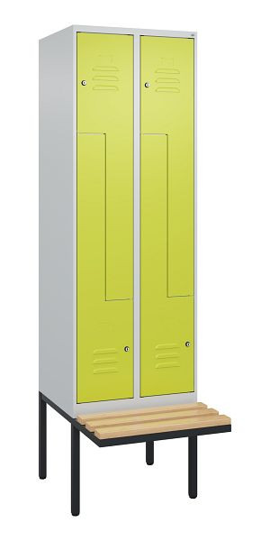 C+P Z-Spind Classic PLUS, Bank, 4 Abteile, 2120x600x815mm, 7035/0024, Zylinderschlösser, Buche-Sitzleisten, 0800437-204 S10025