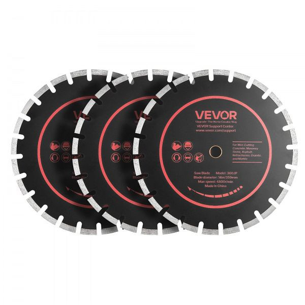VEVOR 3 Stk. 359mm Diamanttrennscheiben, 25,4mm Bohrung, 11,8mm Segment, 4800 U/min, für Trocken/Nass Beton/Stein., HNTJDP14INCHX7RQH001V0