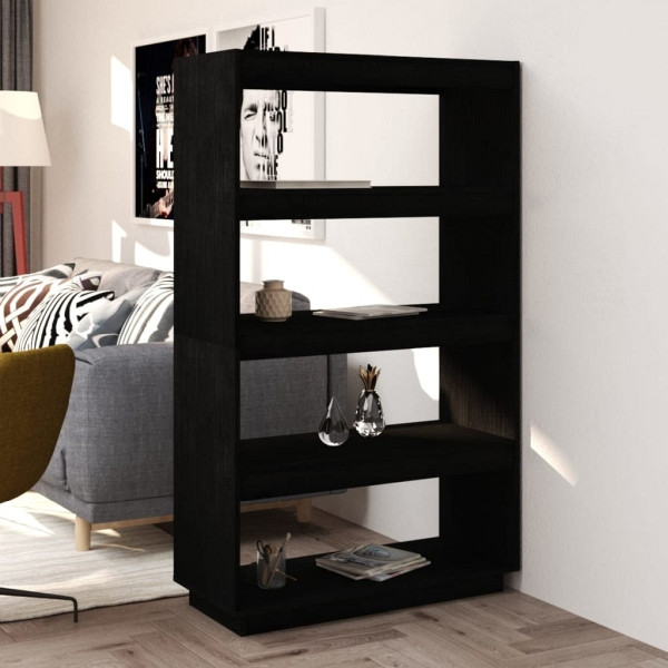 vidaXL Bücherregal/Raumteiler Schwarz 80x35x135 cm Massivholz Kiefer, 810893