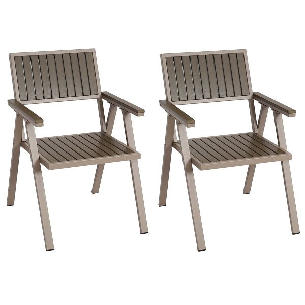 Mendler 2er-Set Gartenstuhl HWC-J95, Balkonstuhl Stuhl, Outdoor-Beschichtung, Aluminium Polywood, Gestell champagner, grau, 84860