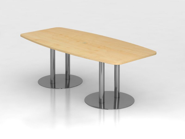 Hammerbacher Konferenztisch 220cm Säulenfuß, Ahorn/Chrom, tonnenförmig, VKT22S/3/C