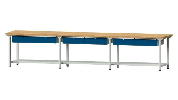 ANKE Werkbänke Arbeitstisch, Modell 205, 4050 x 800 x 850 mm, RAL 7035/5010, BMP 50 mm, 401.550