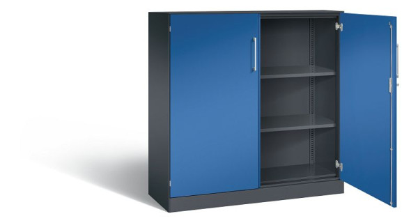 C+P Flügeltürenschrank Asisto, H1310xB1200xT435mm, Farbe: Schwarzgrau / Enzianblau, Bügelgriff, 3 OH, 141031-000 S10121