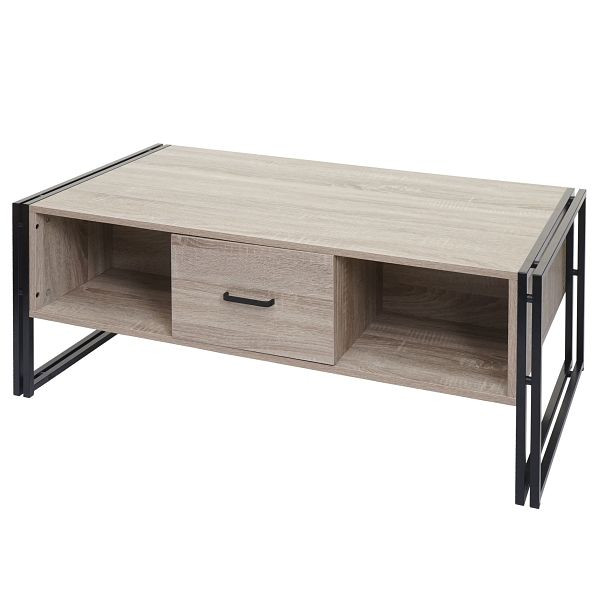 Mendler Couchtisch HWC-A27b, Beistelltisch Wohnzimmertisch, 3D-Struktur, 45x150x60cm, Metall, Eiche-Optik, 86237