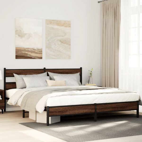 vidaXL Metallbett ohne Matratze Braun Eichen-Optik 200x200 cm, 3308511