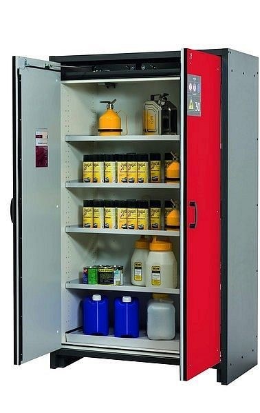 asecos Sicherheitsschrank Q-CLASSIC-30, Q30.195.116 in verkehrsrot RAL 3020 mit 4x Fachboden (Stahlblech), 31003-066-30004