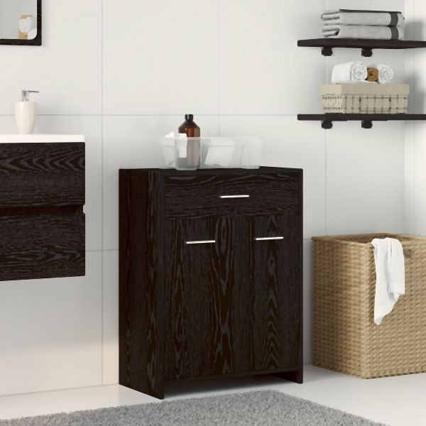 vidaXL Badezimmer-Schrank Schwarz Eiche 60x33x80 cm aus Ingenieurholz, 862551