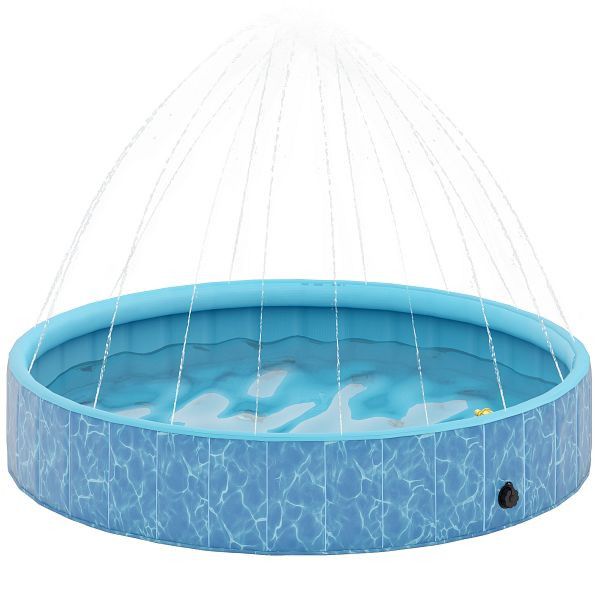 PawHut Hundepool Faltbar Planschbecken mit Brunnen- und Wasserpolsterdesign Ø160 x 30 cm Blau, D01-057V03BU