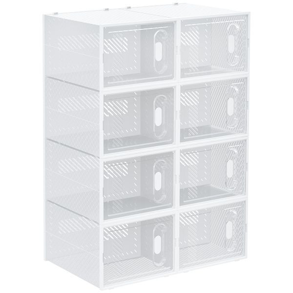 HOMCOM 8-teiliges Schuhregal, stapelbare Schuhboxen für Schuhe bis Größe 46, magnetische Türen, Kunststoff, 28 x 36 x 21 cm, 850-174