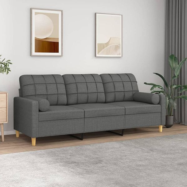vidaXL 3-Sitzer-Sofa mit Zierkissen Dunkelgrau 180 cm Stoff, 3200791