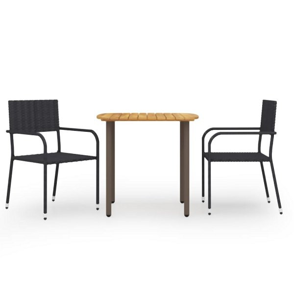 vidaXL 3-tlg. Garten-Essgruppe Poly Rattan Schwarz, 3072487