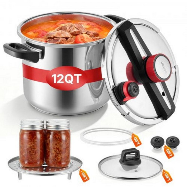 VEVOR Schnellkochtopf 11 L aus Edelstahl mit Dampfeinsatz & Glasdeckel, 3 Druckstufen, bis 100 kPa, LZYLGBXGSBSK7BYSO001V0