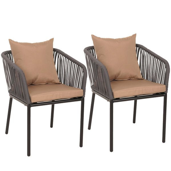 Mendler 2er-Set Gartenstuhl HWC-N41, Outdoor Armlehne, wetterfest Aluminium Seilgeflecht Rope, anthrazit Kissen taupe, 106616