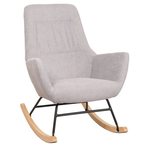 Mendler Schaukelstuhl HWC-N13, Schwingstuhl Relaxsessel Fernsehsessel, Massiv-Holz Metall Stoff/Textil 320g/m², hellgrau, 105705