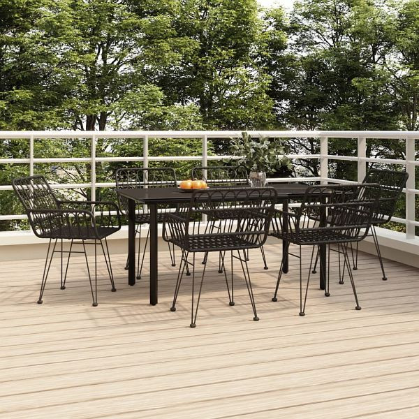 vidaXL 7-teilig Garten-Essgruppe Schwarz Poly Rattan, 3157870