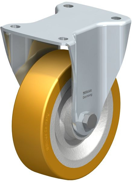 Blickle BH-SETH 160K Stahlblech-Bockrolle, Schwerlast-Ausführung, mit Anschraubplatte, Blickle Extrathane®, Hellbraun, 45351