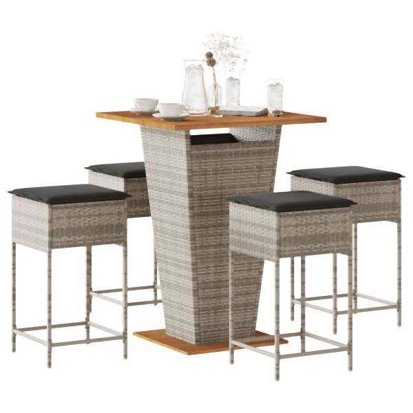 vidaXL 5-tlg. Gartenbar-Set mit Kissen Grau Poly Rattan, 3261483
