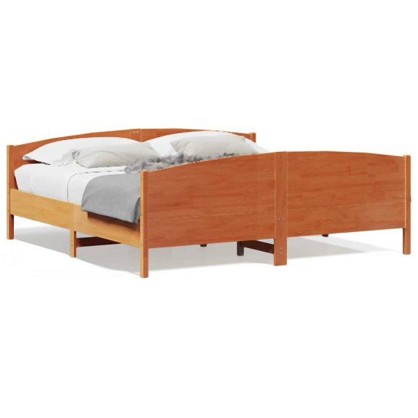 vidaXL Massivholzbett mit Kopfteil Wachsbraun 200x200 cm Kiefer, 3216163