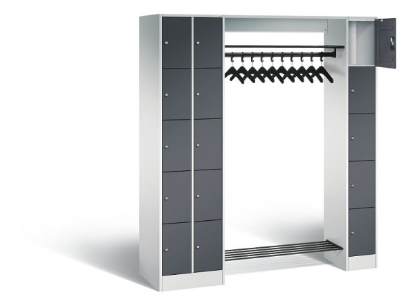 C+P Offene Garderobe Serie 8070, H1950xB2100xT480mm, Farbe: Lichtgrau / Schwarzgrau, 80730-00 S10019