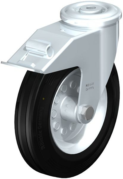 Blickle LER-VE 200R-FI-EL Stahlblech-Lenkrolle mit Rückenloch & Feststeller, Vollgummi, Schwarz, 616441