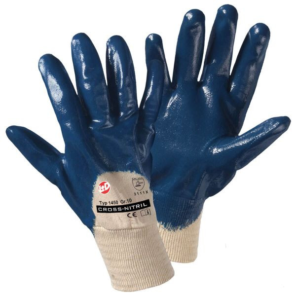 L+D CROSS-NITRIL Handschuhe mit Strickbund, blau EN 388 Cat II - silikonfrei hergestellt, Größe: 10, VE: 144 Paar, 1450-10