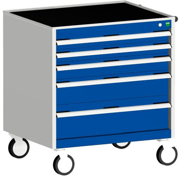 bott cubio Schubladenschrank mobil bestückt mit 5 Schubladen BxTxH: 800 x 525 x 880 mm, RAL 7035/5010, 40402102.11V
