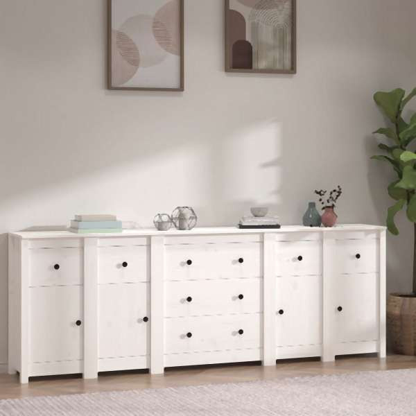 vidaXL Sideboard Weiß 230x35x80 cm Massivholz Kiefer, 3114095
