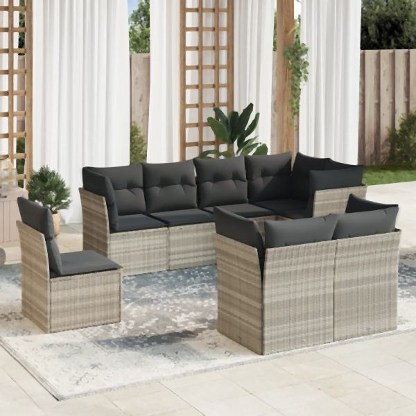 vidaXL 8-tlg. Garten-Sofagarnitur mit Kissen Hellgrau Poly Rattan, 3249771