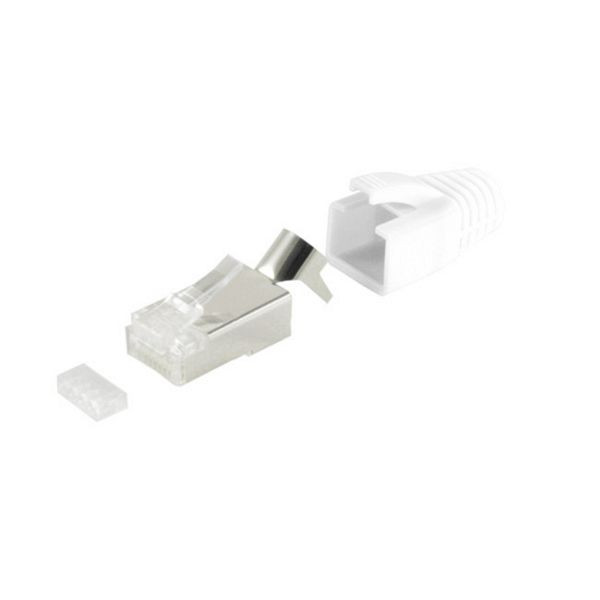 shiverpeaks BASIC-S, Netzwerk Modular Stecker RJ45 SET für Verlegekabel bis AWG 23, Stecker mit Zugentlastung, Einführhilfe und Tülle, weiß, BS72067-W