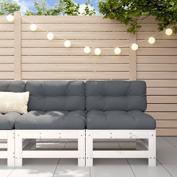 vidaXL Mittelsofas mit Kissen 2 Stück Weiß Massivholz Kiefer, 825689