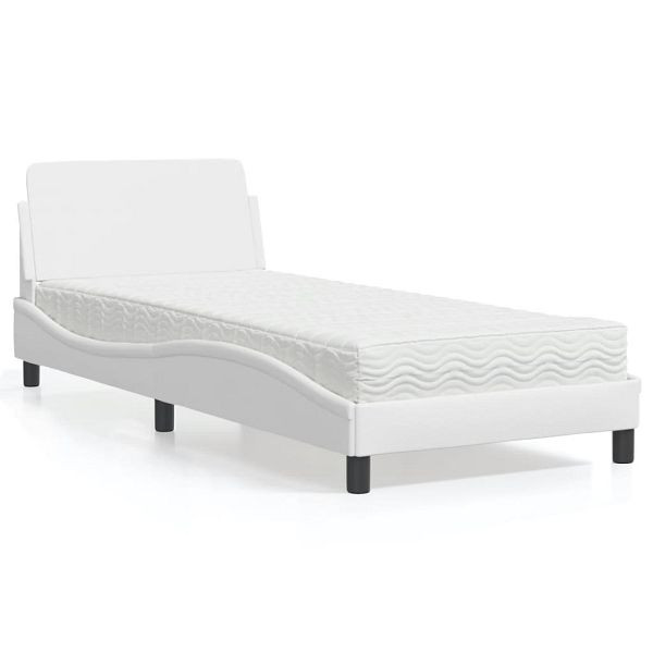 vidaXL Bett mit Matratze Weiß 90x190 cm Kunstleder, 3208318