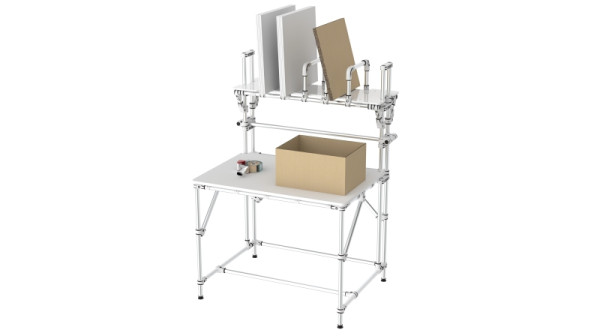 TRILOGIQ Packtisch mit vertikaler Ablage, 1200 x 1000 x 1720 mm, 21354-01