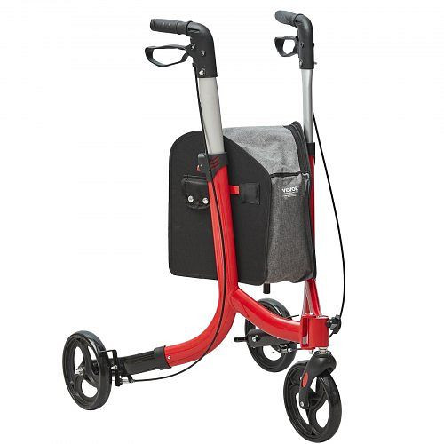 VEVOR Rollator mit 3 Rädern, Aluminium mit verstellbarem Griff, 118 kg Tragkraft, Rot, SLZXQCKJL8INZNXGMV0