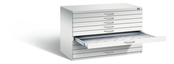 C+P Flachablageschrank Serie 7100_7200, H760xB1100xT765mm, Farbe: Lichtgrau, Bügelgriff, 7101-000 S10164