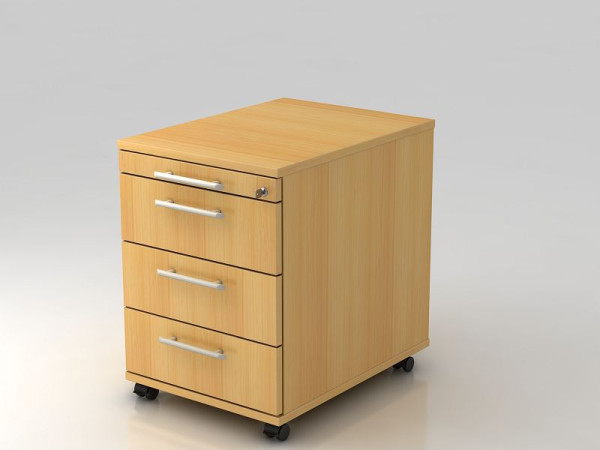 Hammerbacher Rollcontainer 58cm, 3 Schübe, Schloss Relinggriff Buche, 42,8x58x59 cm, 1/3/3/3 HE, VAC30/6/6/RE