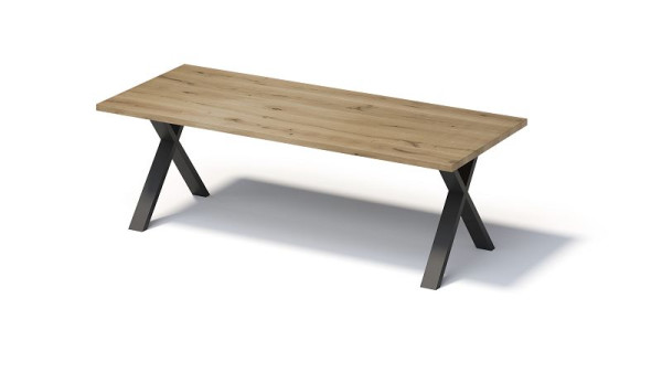 Bisley Fortis Table Regular, 2400 x 1000 mm, gerade Kante, geölte Oberfläche, X-Gestell, Oberfläche: natürlich / Gestellfarbe: schwarz, F2410XP333