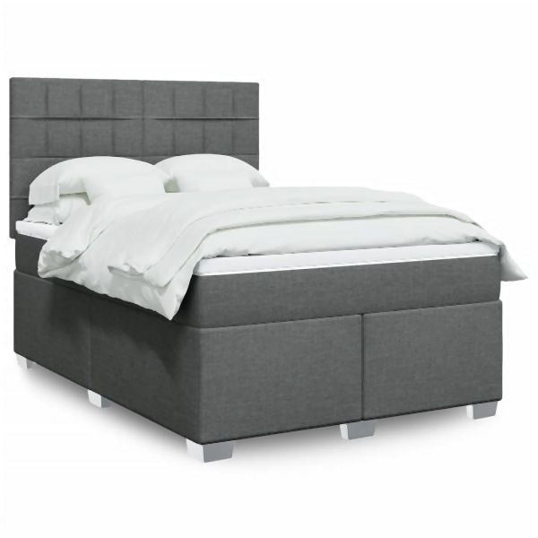 vidaXL Boxspringbett mit Matratze Dunkelgrau 160x200 cm Stoff, 3292840