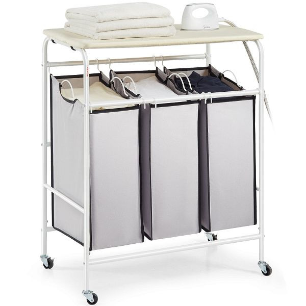 VEVOR Wäschewagen Kommerzieller Wäschesortierer, 23 kg Belastbar Wäschesammler Wäschewagen mit Bügelbrett, Wäschetrenner Rollbar, XYLYYBSGBD375TJWZV0