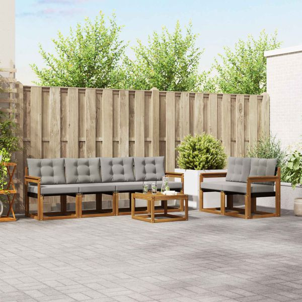 vidaXL Outdoor-Sofagarnitur mit Kissen 7-teilig Natürlich und Hellgrau, 3368418